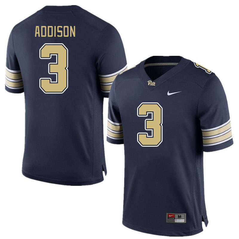 Pitt Panthers #3 Jordan Addison College Football Jerseys Stitched Sale-Navy